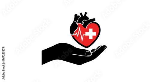 Hand holding a red medical heart.
