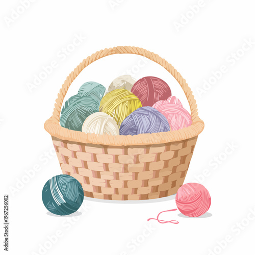 Bunte Wollknäuel in einem Korb – kreative Handarbeit