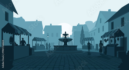 Fountain in the Misty Town Square.