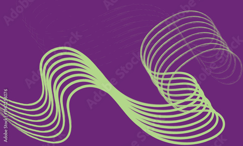 Dynamic green swirl wave pattern on deep violet backdrop