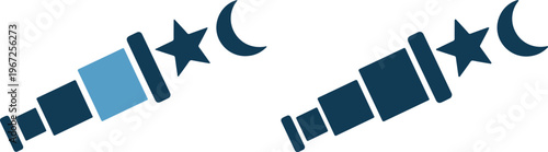 Collection of various night sky and telescope icons in blue hues