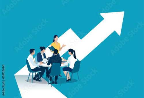 Profit. Growth. Female leader. Business vector illustration.
