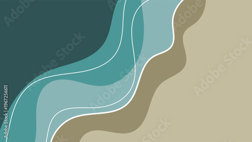 Abstract Wavy Landscape Layers in Teal and Beige Modern Background.