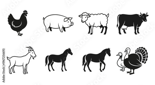 Various Farm Animals in Simple Illustrations.