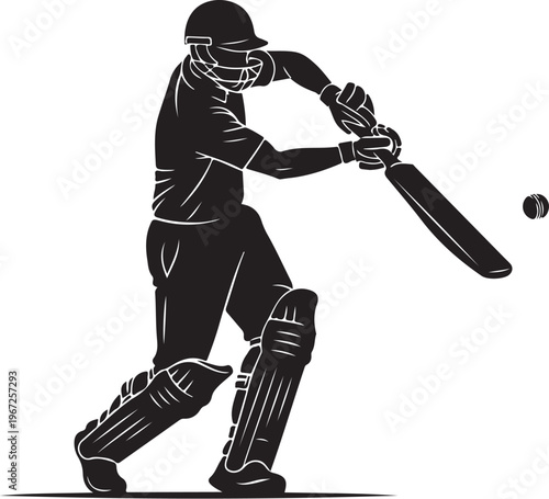 Cricket player swinging bat at ball helmet