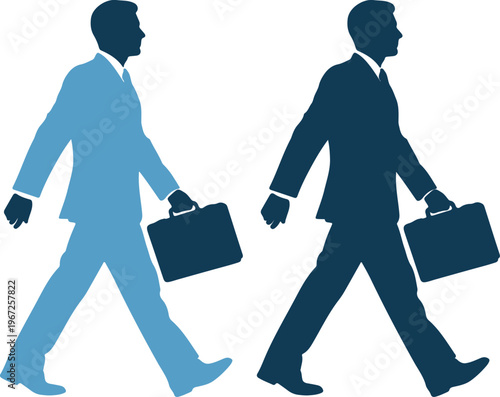 Two businessmen walking in suits with briefcases in hand