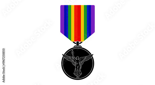 Medal with crucifix on ribbon.