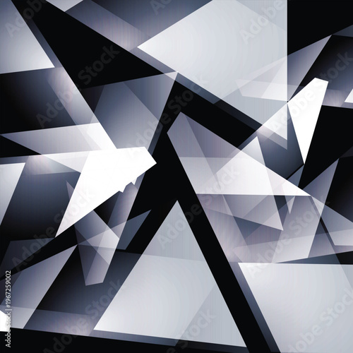 Monochrome Abstract Polygon Background with Layered Triangles and Modern Geometric Design. This abstract background features overlapping translucent black, white and gray polygons.
