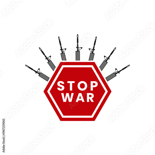 Stop War Sign with Rifles Logo Vector Template. Peace Protest Logo Design icon