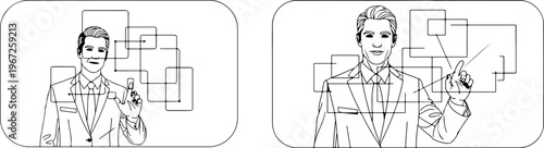 Architectural sketch of a person with geometric shapes and lines