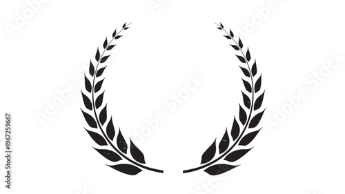 Laurel wreath black icon with textured leaves symbolizing victory, achievement, and honor in a minimalist design