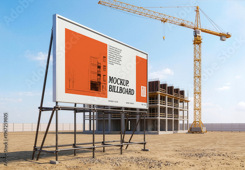 Building Construction Site Billboard Mockup. Development Business Advertising Display Template. Left Angle Of View