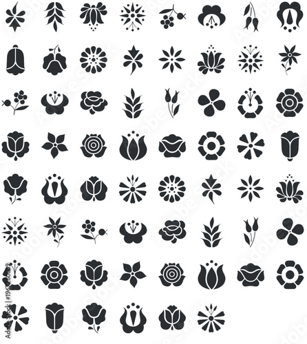 Collection of Diverse Floral and Botanical Silhouettes.