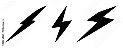 Energy lightning bolt icon set with solid black vector design featuring clean energy, power, and sustainability with iconography and abstract