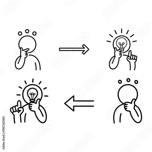 Idea generation and problem solving process icon set creative thinking vector