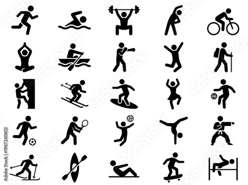 Collection of diverse sports and recreational activity icons.