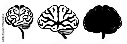 Brain synapse set with solid black icon, white background featuring neurological, neural, medical illustrations with vector and iconography
