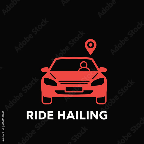 Ride hailing service with car and location pin.