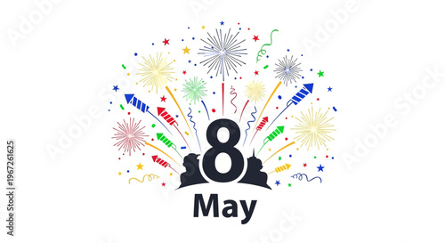 May 8th Celebration Fireworks Display Logo.