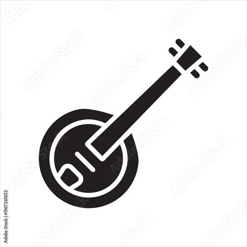 Banjo glyph icon, music and string, folk musical instrument sign, vector graphics, a solid pattern on a white background.