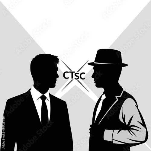 Silhouette Businessmen Facing Off with CTCS Logo.