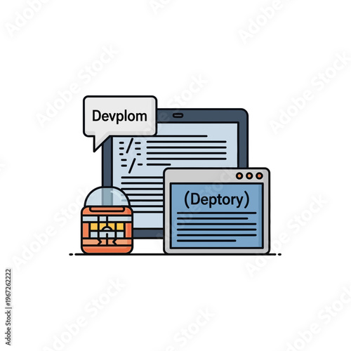 Software Development Deployment Process Illustration with Security.