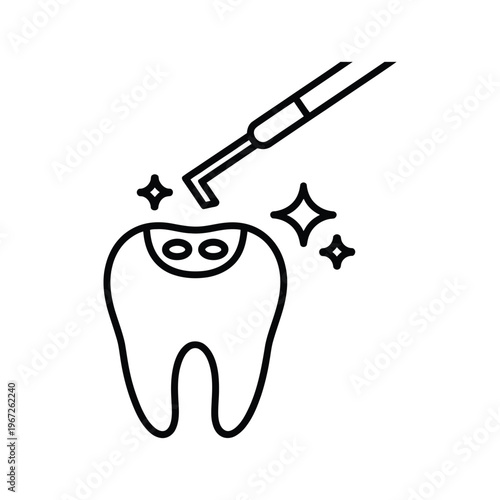 Tooth extraction dental procedure with forceps dentistry vector outline icon
