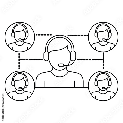 Customer support team network with headset operators communication vector icon