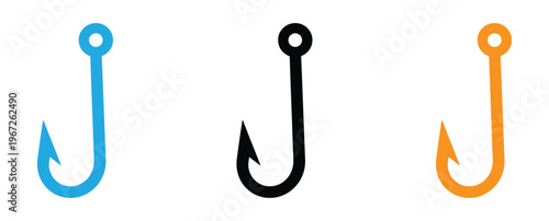 meat hook or fish hook icon set vector. Fishing hooks vector illustration set of various types for angling and recreational fishing needs