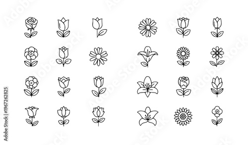 Flower thin line icon set modern floral outline vector collection