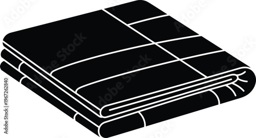 Folded black and white vector illustration of a soft warm blanket or quilt for cozy home bedroom and linen bedding collection designs.