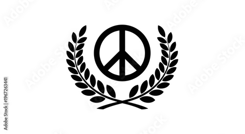 Peace sign symbol with laurel wreath.