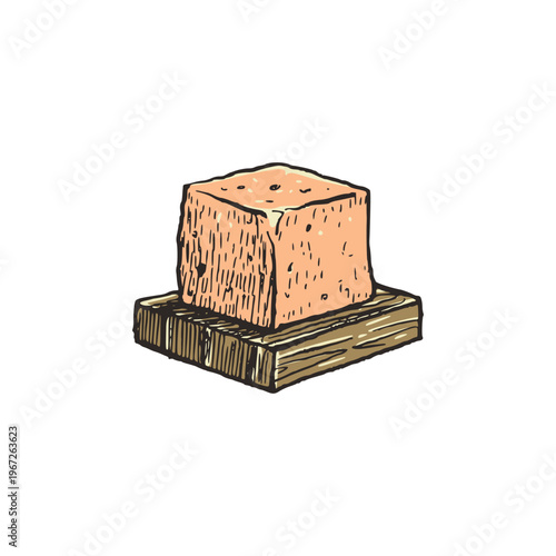 Fresh Butter Block on Tray in Vintage Dairy Illustration