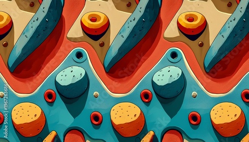 colorful climbing holds seamless pattern texture design for gym wall red rock blue teal retro beige