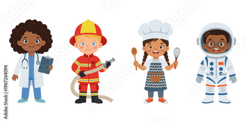 Canvas Print Cute Kids in Professional Uniforms Dream Jobs Collection