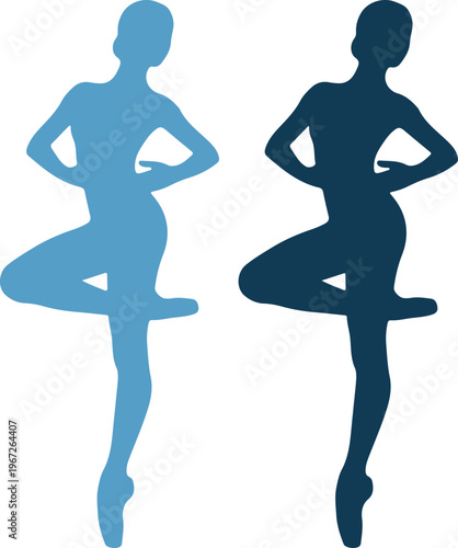 Two woman silhouette standing in yoga tree pose