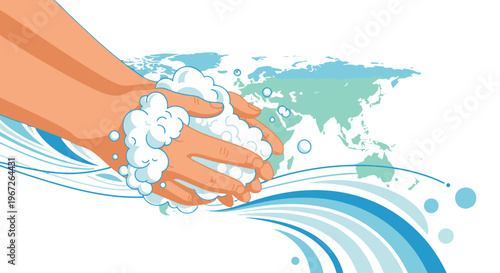 Washing hands with soap and water.