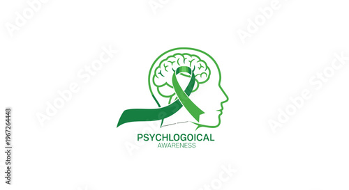 Psychological health awareness green ribbon symbol.