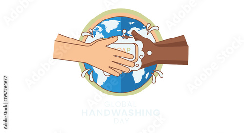 Global handwashing hygiene concept with diverse hands.