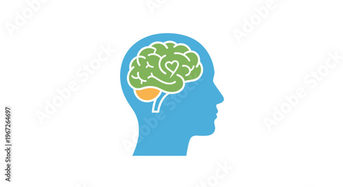 Brain with heart inside human head.