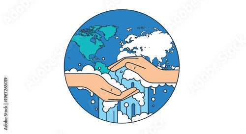 Hands protecting the Earth from pollution.