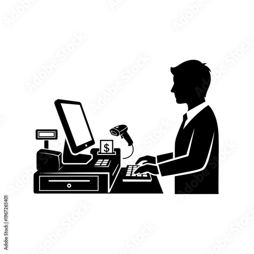 Man working at a cash register.
