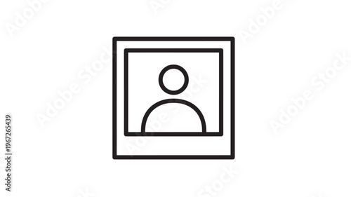 Portrait icon with simple line art representing a person within a square frame, perfect for profile pictures and user identification.