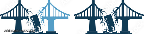 Bridge collapse and destruction in two shades of blue