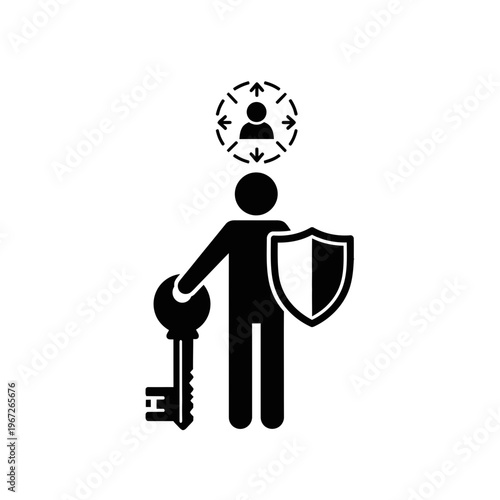 Person Holding Key and Shield Icon.