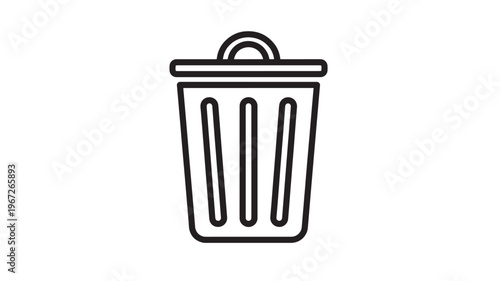 Bin trash can icon with simple outline and handle for digital design and data deletion purposes featuring waste, garbage, delete with remove and