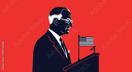 American Politician Speaking at Podium.