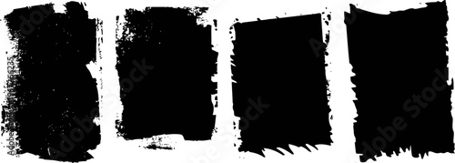 Grungy black paint brushes strokes set on white background rough artistic brush marks and texture elements