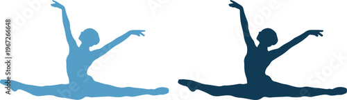 Two ballet dancer silhouettes in different shades of blue