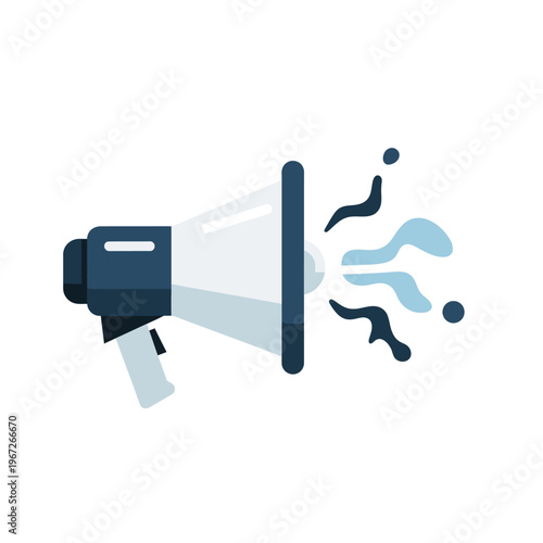 Megaphone Icon with Blue Waves and Dots - Announcement, Sound, and Communication Symbol